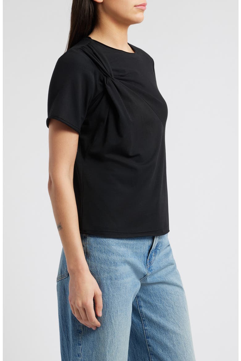 Twist Front Stretch Cotton Modal T-Shirt, Alternate, color, BLACK