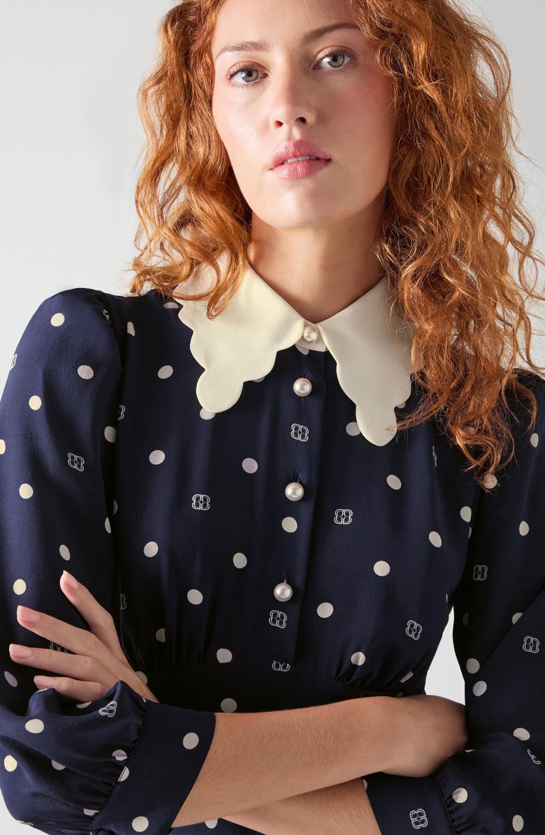 LK Bennett Enya Contrast Long Sleeve Silk Maxi Dress, Alternate, color, Navy