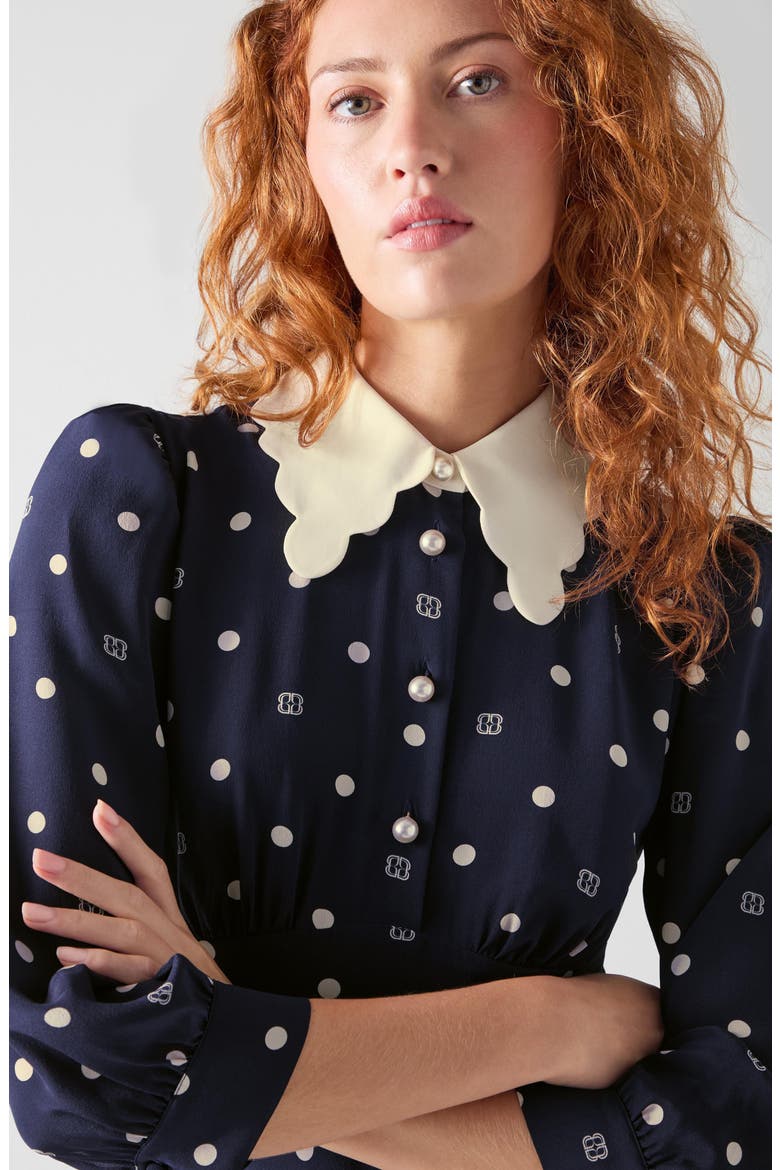 lk bennett maxi dress Lk Bennett Eleanor Print Long Sleeve Ruffle Maxi Dress In Blue - 40% Off