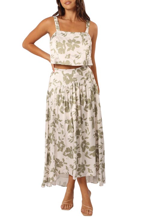 Lulu Floral Crop Tank Top & Maxi Skirt Set