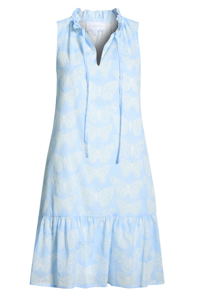 Aubry Berity Butterfly Print Ruffle Trim Shift Dress, Alternate, color, WHITE-BLUE