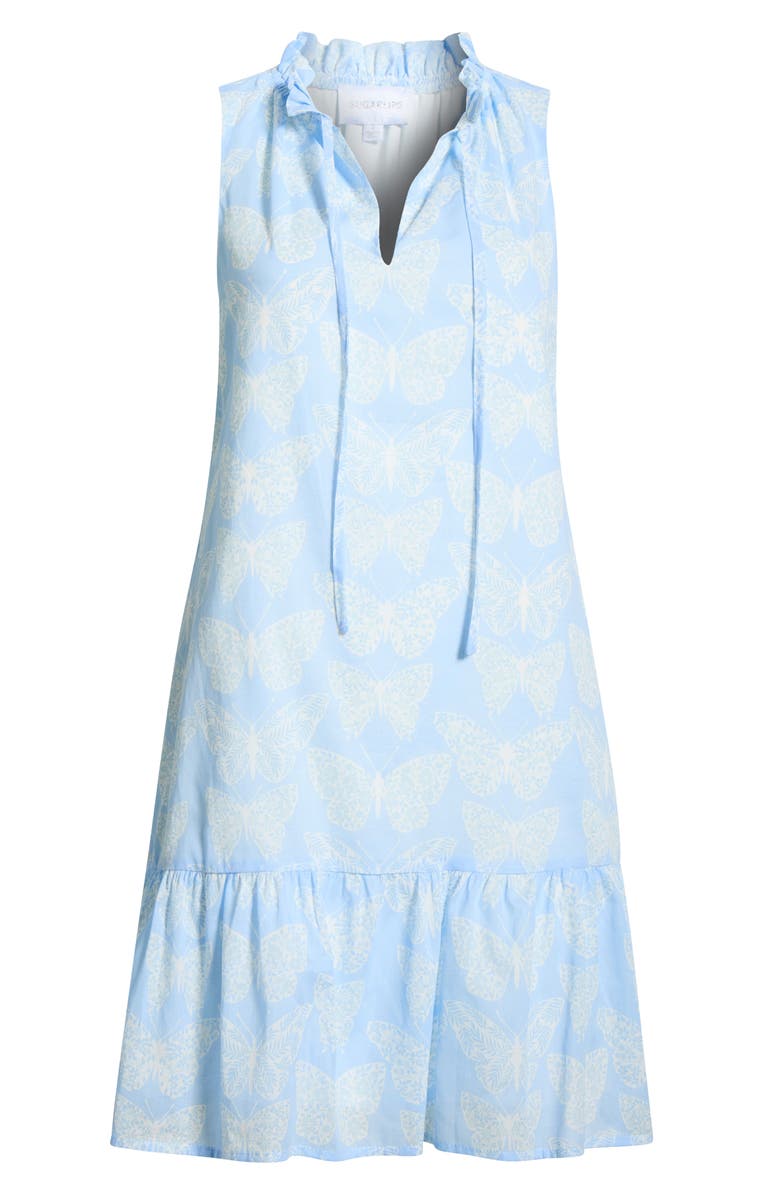 SUGARLIPS Aubry Berity Butterfly Print Ruffle Trim Shift Dress, Main, color, White-Blue