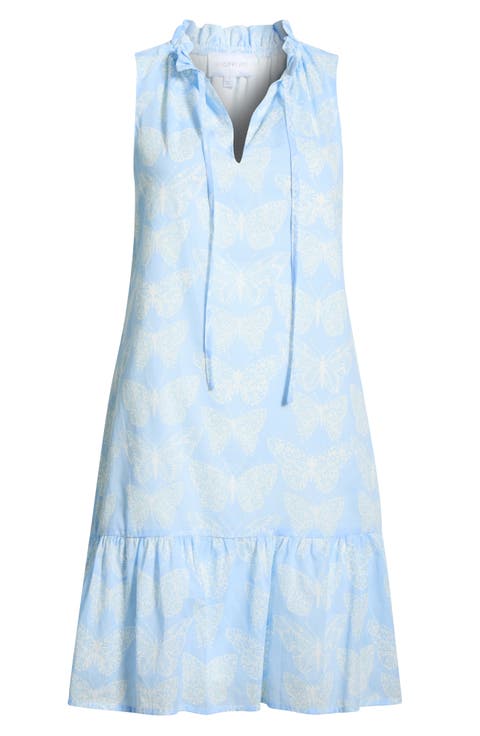 Aubry Berity Butterfly Print Ruffle Trim Shift Dress
