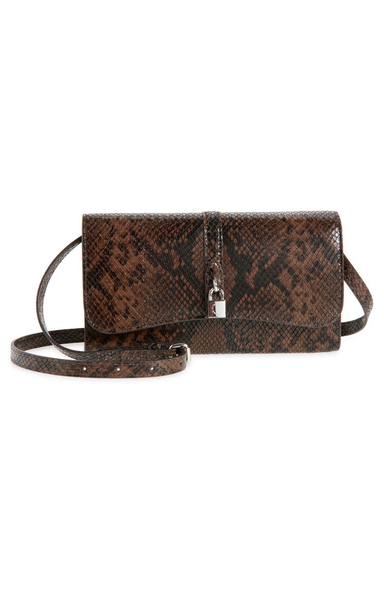 Stella McCartney Ryder Faux Snakeskin Crossbody Clutch, Main, color, Espresso