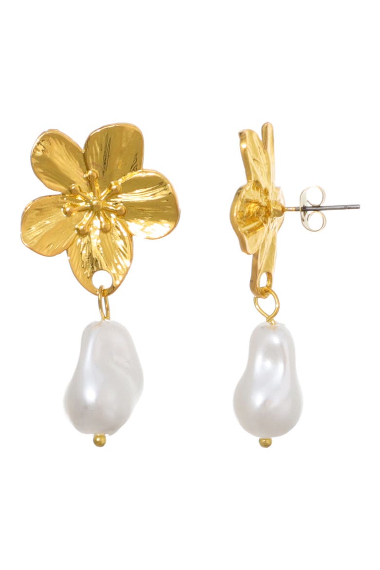 Flower Faux Pearl Drop Earrings, Alternate, color, GOLD/ WHITE