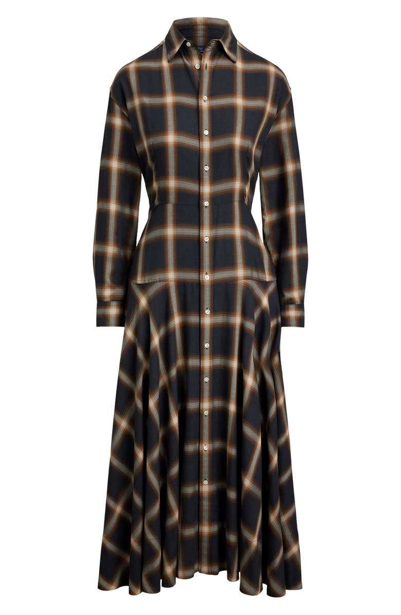 Polo Ralph Lauren Plaid Twill Paneled Long Sleeve Shirtdress, Alternate, color, Navy-Brown Multi Plaid