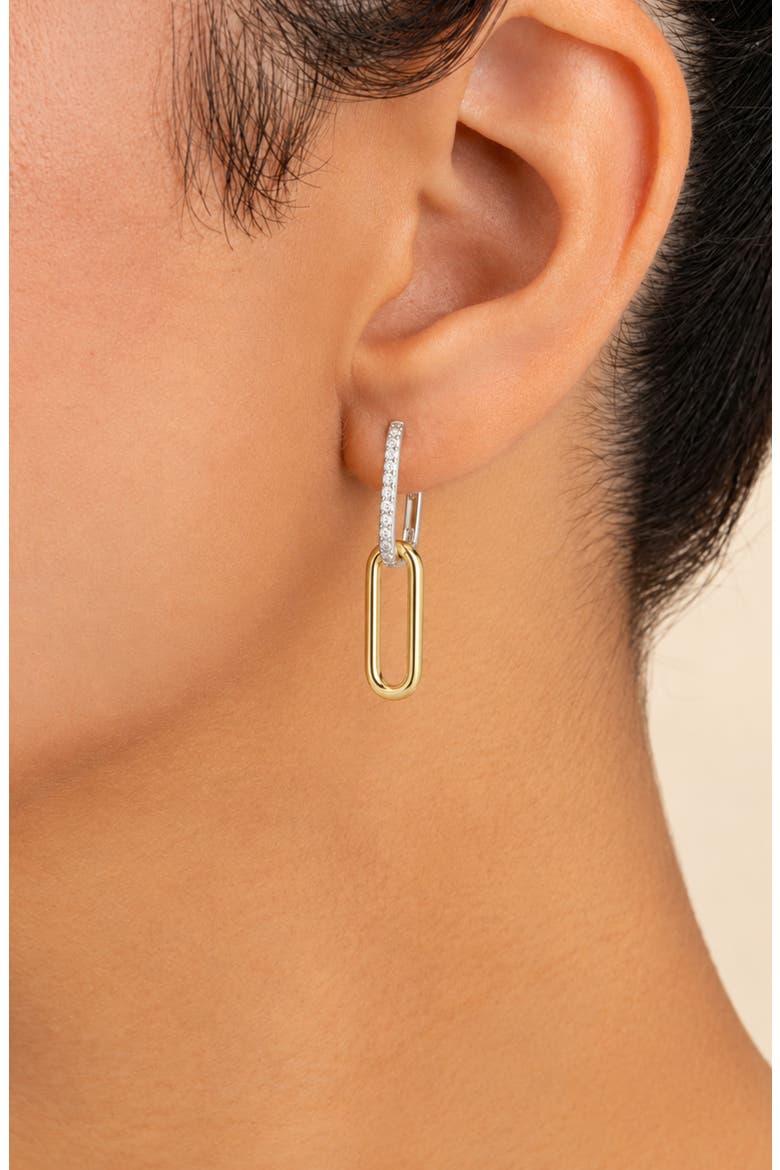 Cubic Zirconia Dual Tone Double Hoop Earrings, Alternate, color, GOLD