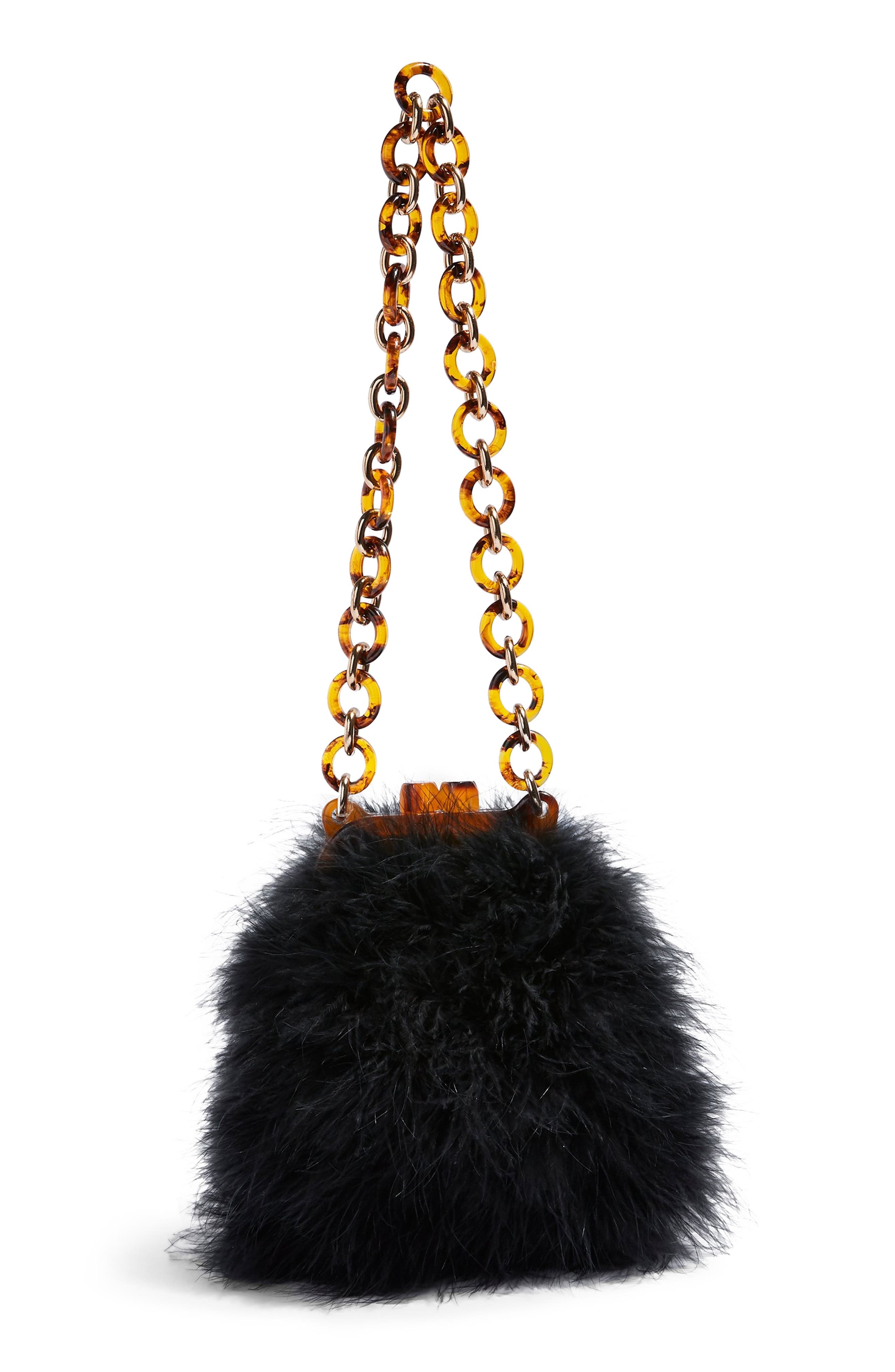 Topshop Marabou Feather Frame Handbag, Main, color, 