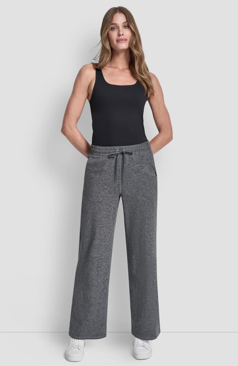 DKNY Mid Rise Wide Leg Pants, Alternate, color, Black Spacedye