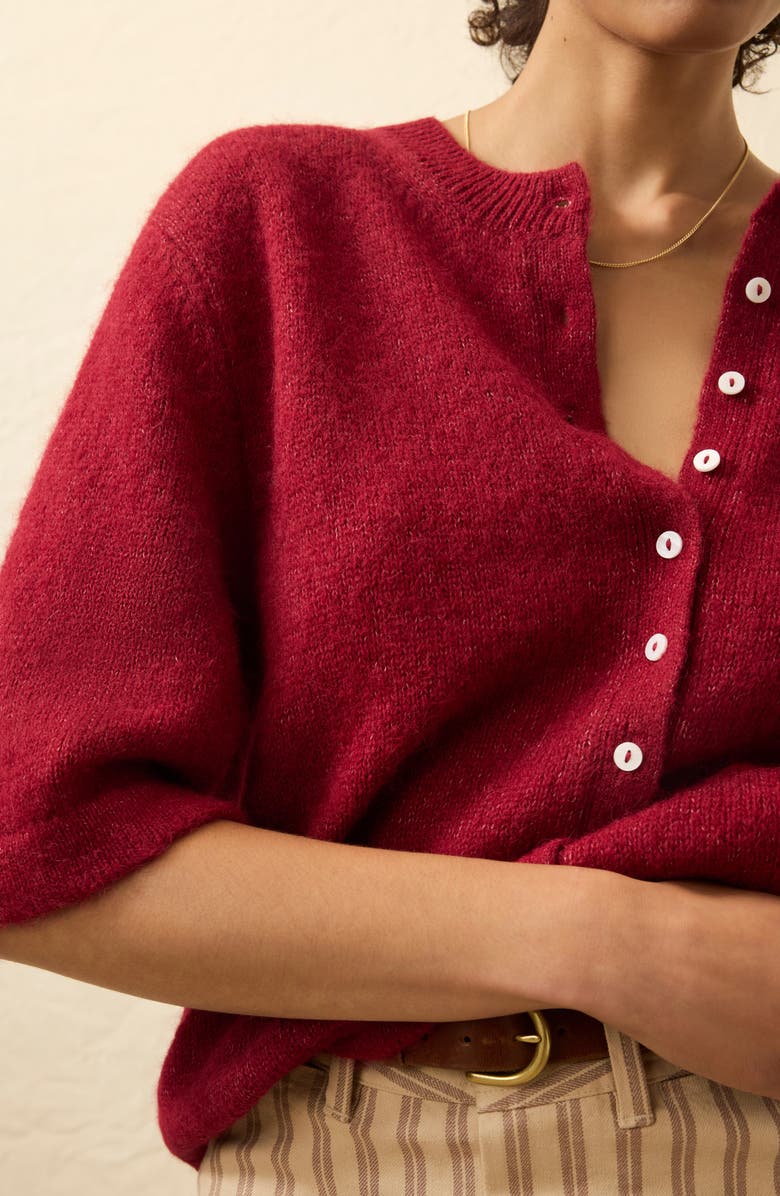 Faherty Apres Elbow Sleeve Alpaca & Pima Cotton Cardigan, Alternate, color, Wine Rust