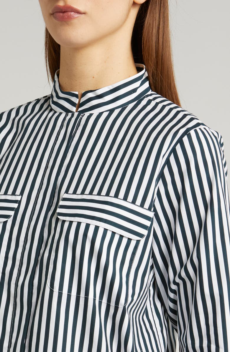 Stripe Organic Cotton Band Collar Shirt