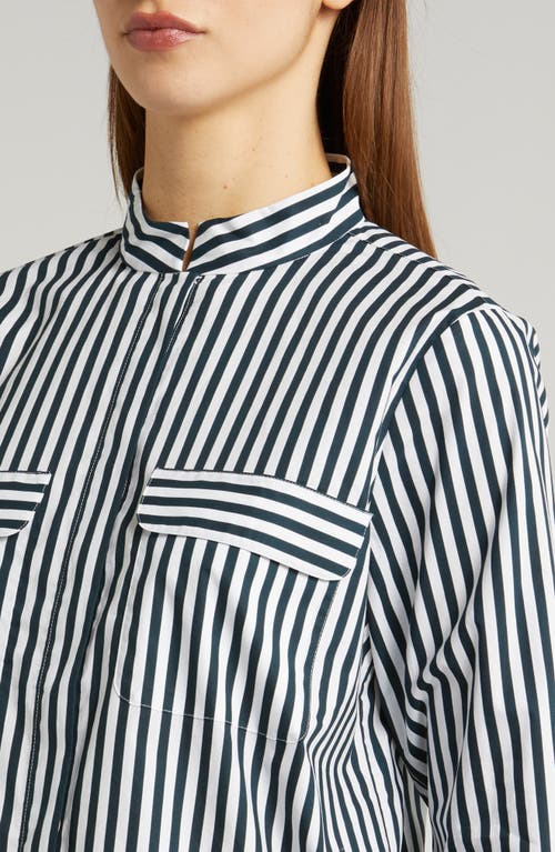 Frame Stripe Organic Cotton Band Collar Shirt In Navy Multi