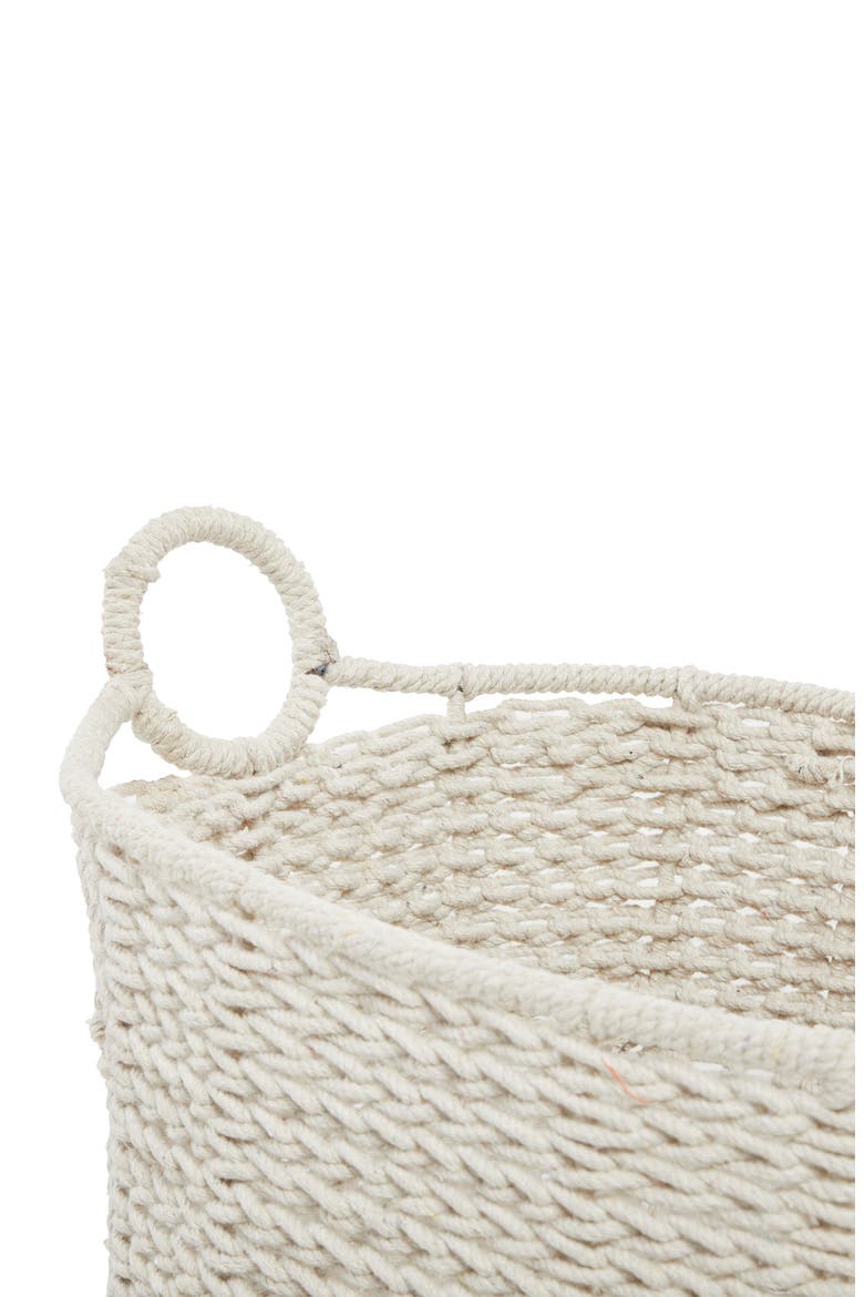 White Cotton Bohemian Storage Basket with Handles, Alternate, color, WHITE