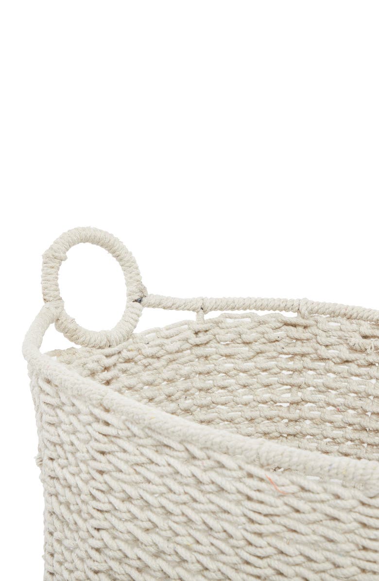 GINGER BIRCH STUDIO White Cotton Bohemian Storage Basket with Handles, Alternate, color,