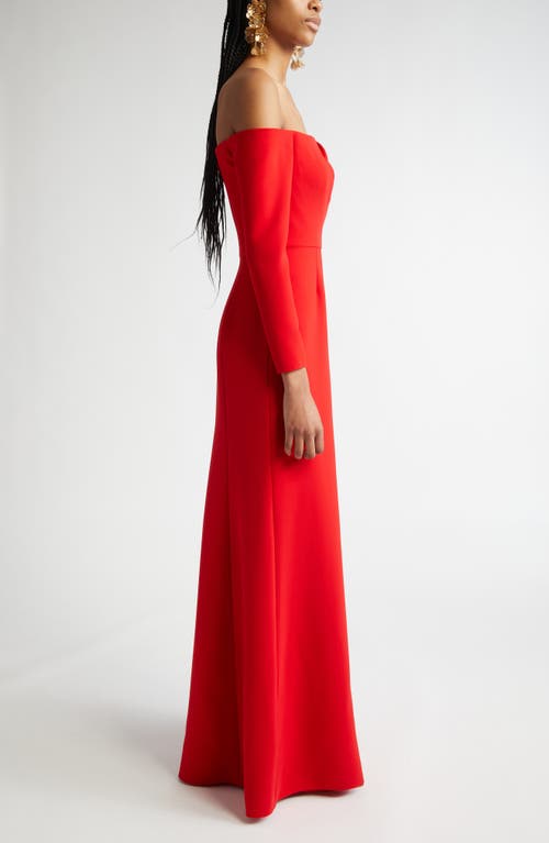 Shop Carolina Herrera Draped Off The Shoulder Long Sleeve Gown In Herrera Red