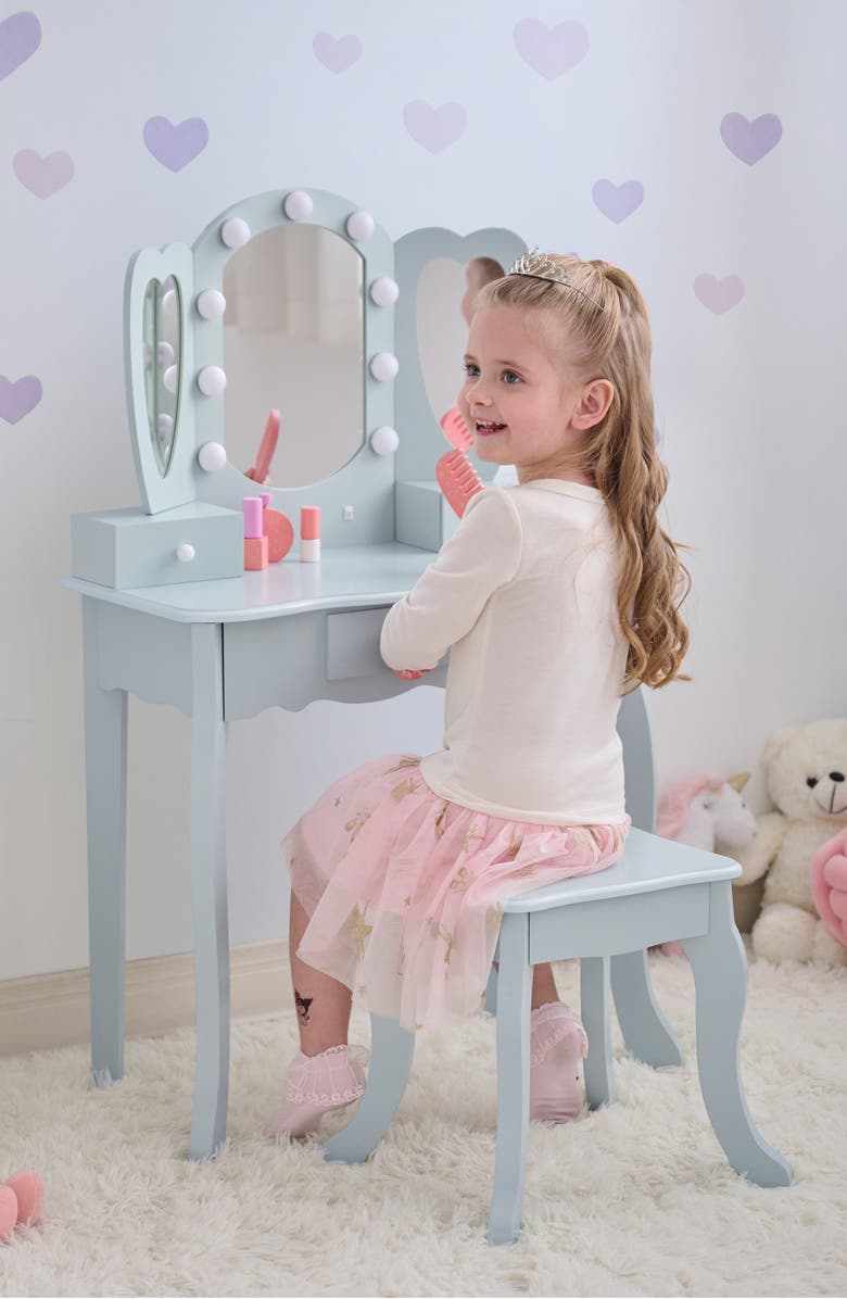 Teamson Kids Fantasy Fields Little Princess Vanity Play Set with LED Mirror, Alternate, color, Blue