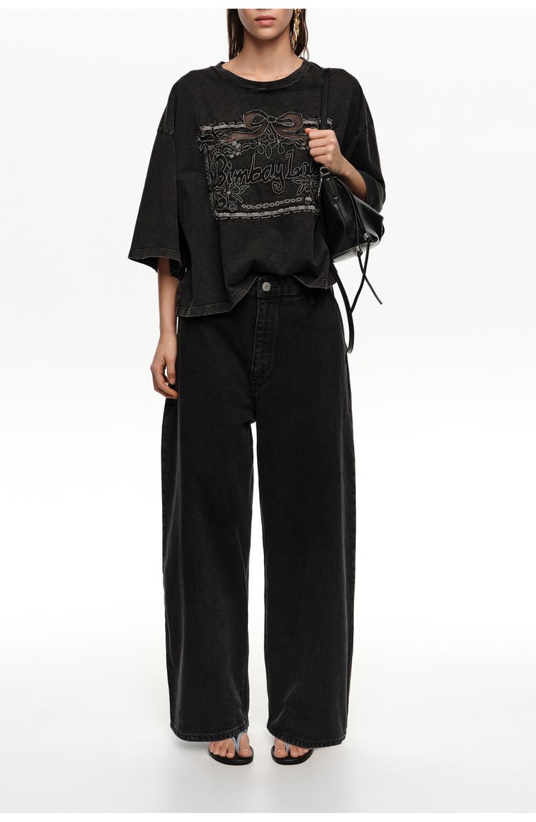 Bimba y Lola Maxi Broderie Anglaise Logo T-Shirt, Alternate, color, Washed Black