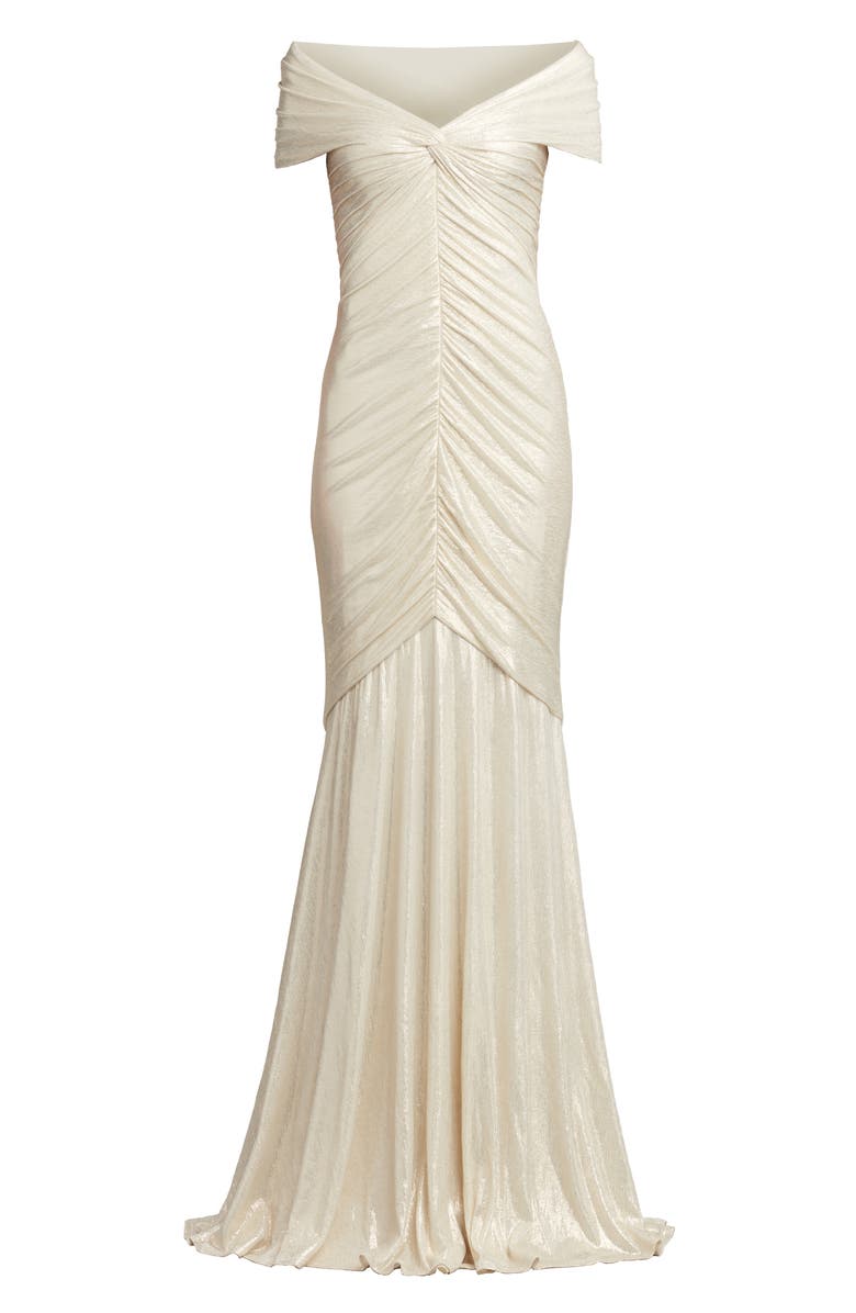 Tadashi Shoji Off the Shoulder Metallic Jersey Gown, Alternate, color, 
