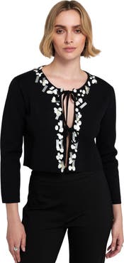 ELLE Collection Sequin Tie Front Cardigan Embroidered Sweater