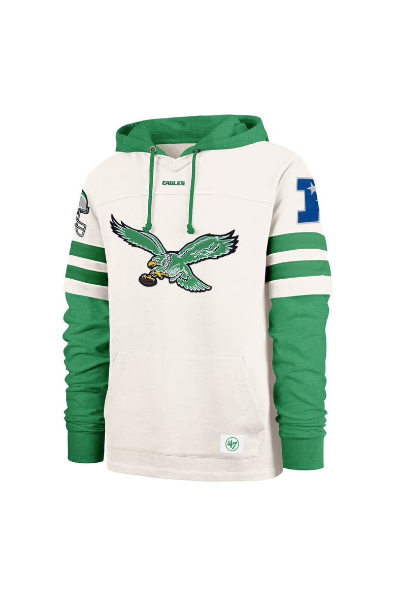 Men's '47  Cream Philadelphia Eagles Split Zone Cornerback Duo Lacer Hoodie, Alternate, color, Cream