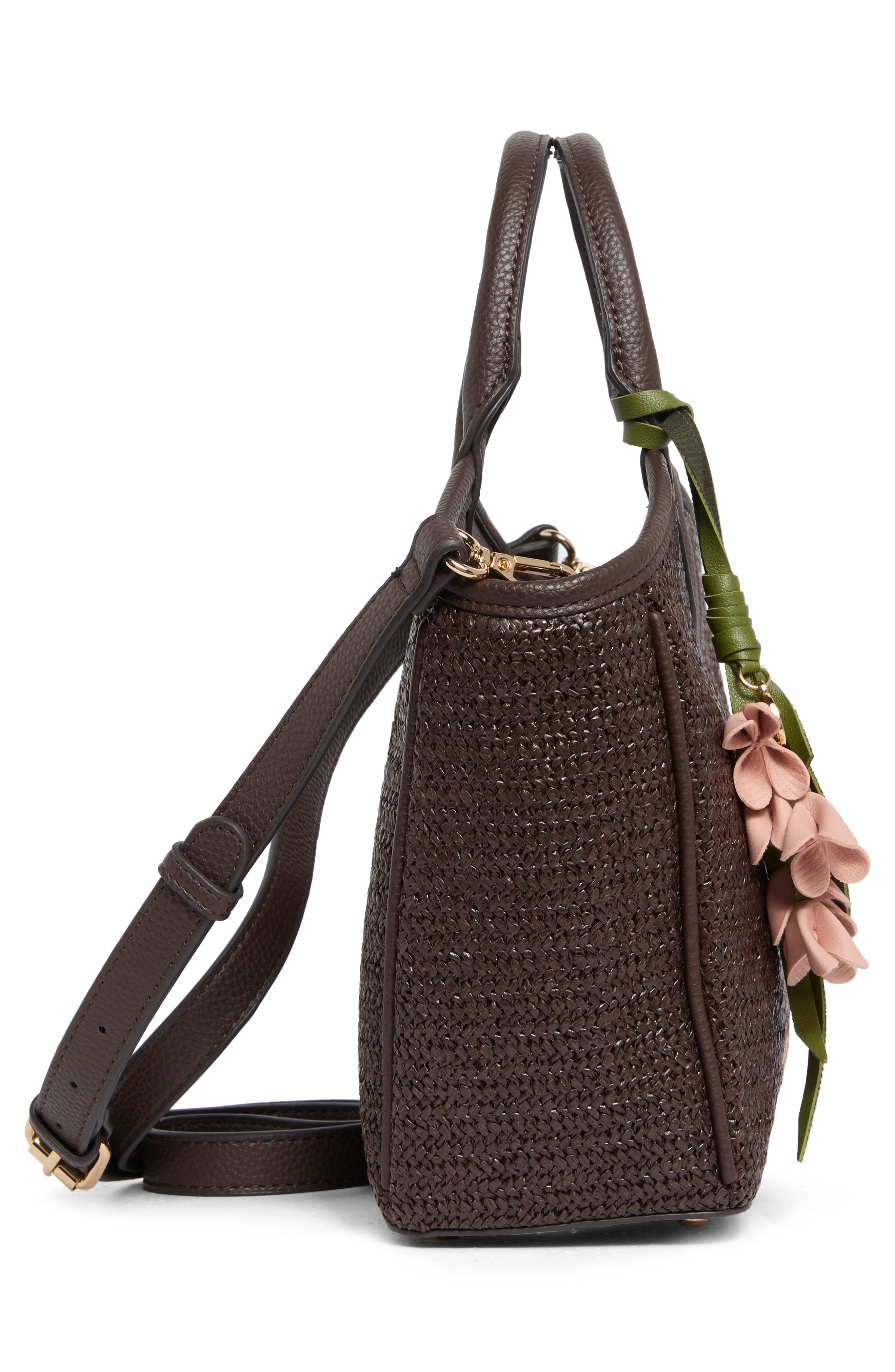 Nanette Lepore Junne Straw Satchel, Alternate, color, Maple Straw Maple Flowers