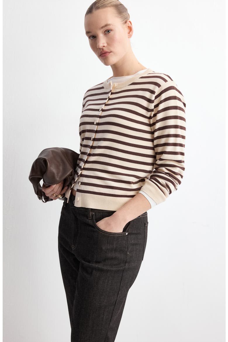 Stripped Knit Cardigan, Alternate, color, CHOCOLATE