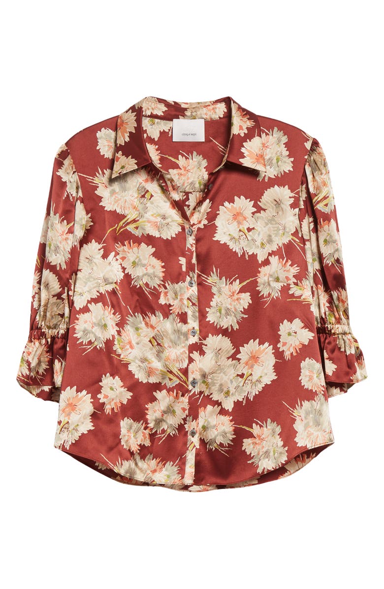 Cinq à Sept Fiona Mae Bouquet Satin Button-Up Shirt, Alternate, color, Wineberry Multi