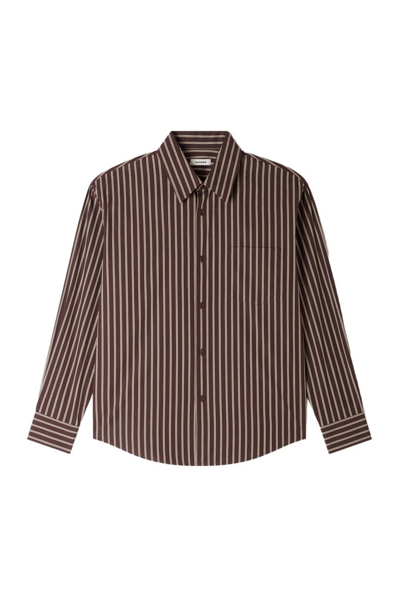 Striped cotton shirt, Alternate, color, Chocolat / ecru