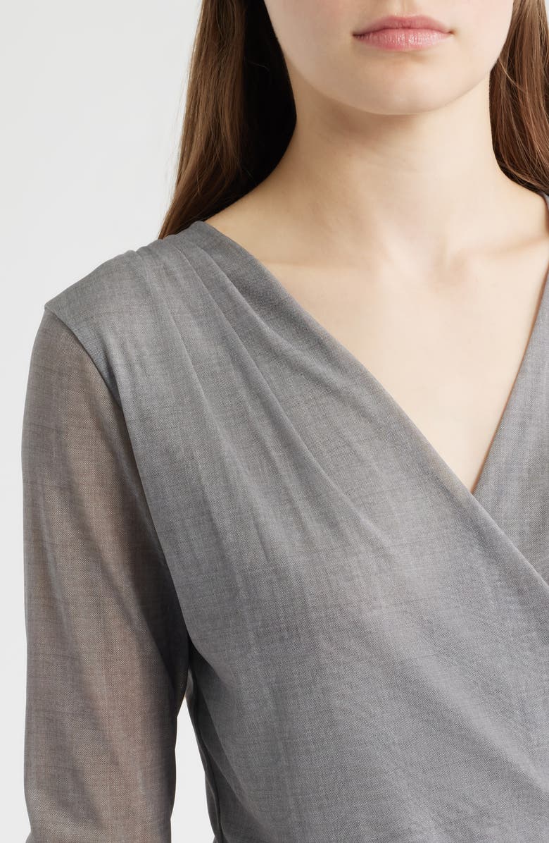 BOSS Edriba Faux Wrap Top, Alternate, color, Granite Mesh