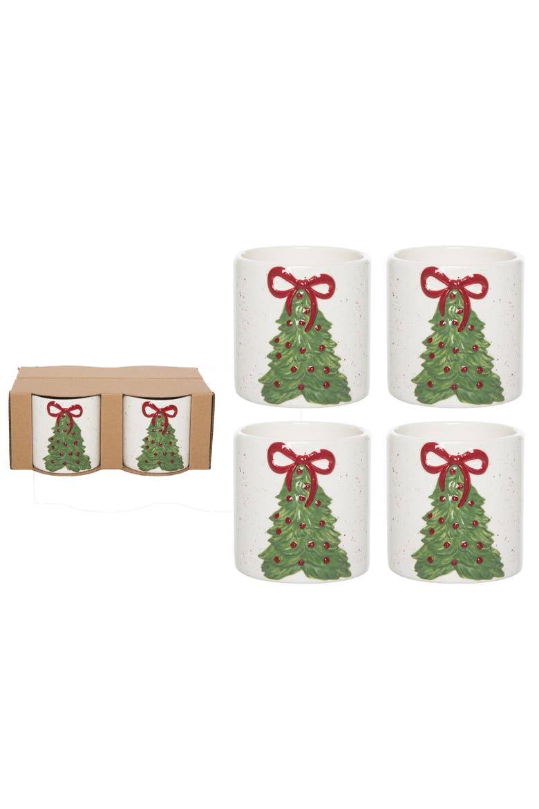 Holiday Tree Ceramic Juice Cup Set of 4 Multicolor Drinkware, Main, color, Multicolored