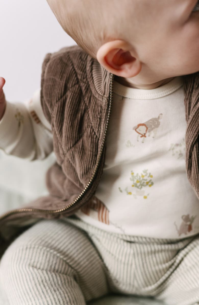 Pehr Lap Shoulder Print Long Sleeve Organic Cotton Bodysuit, Alternate, color, On The Farm