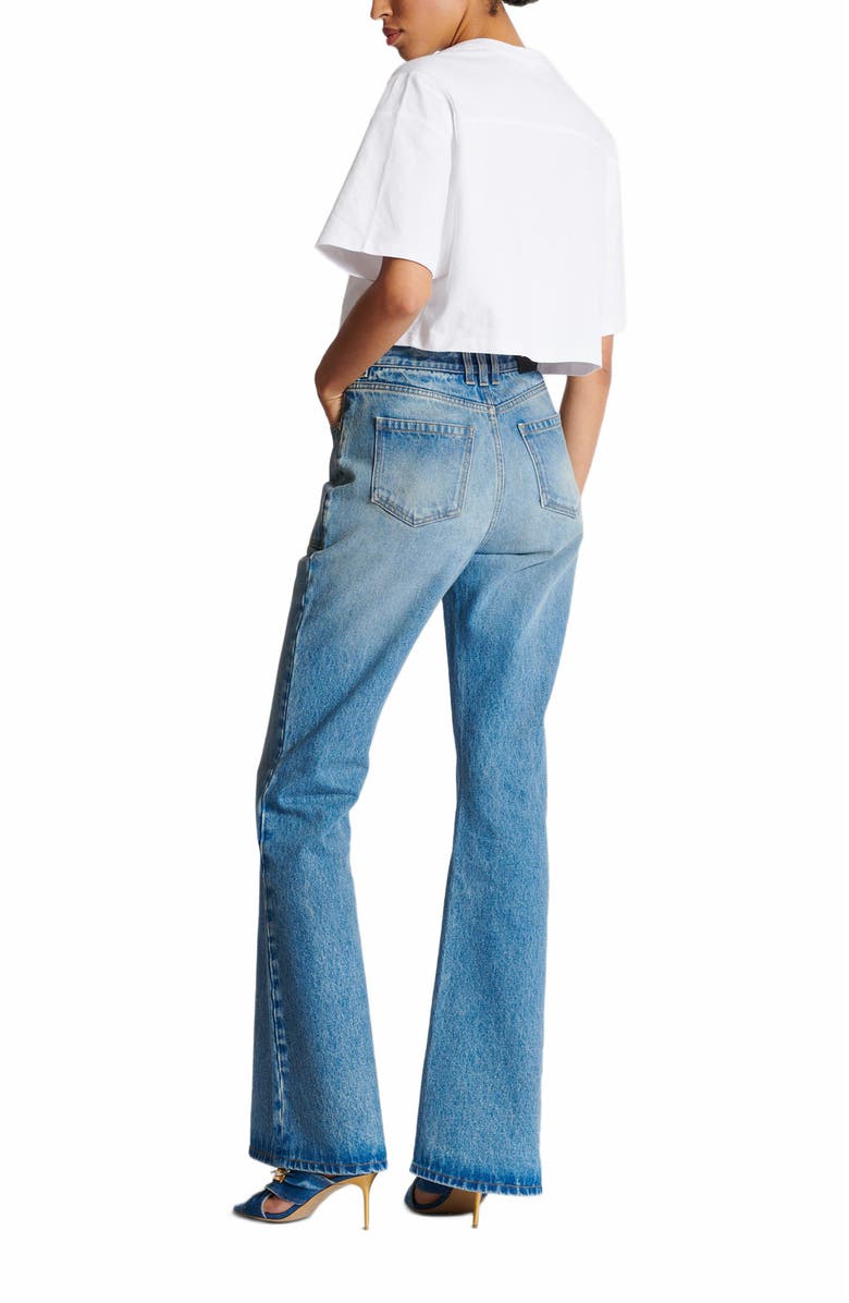 Balmain Cropped T-Shirt With Flocked Balmain Letter Logo, Alternate, color, White