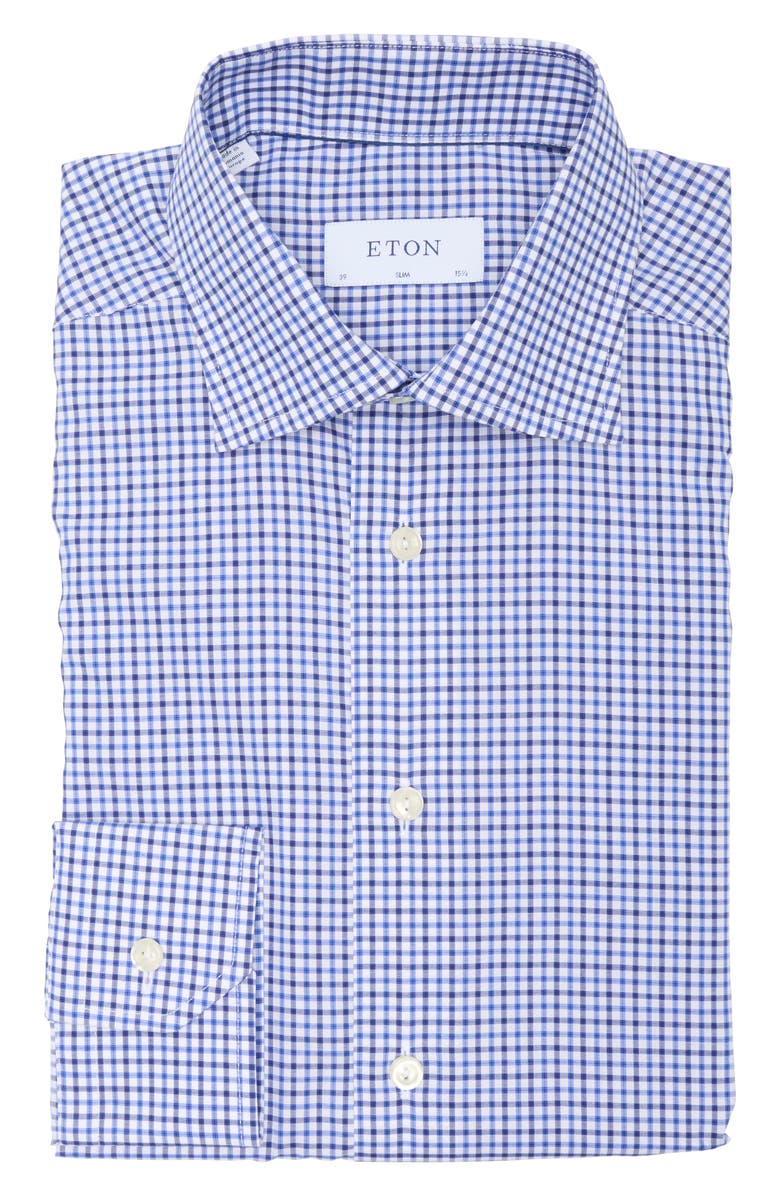 Eton Slim Fit Tatersol Check Dress Shirt, Alternate, color, Blue