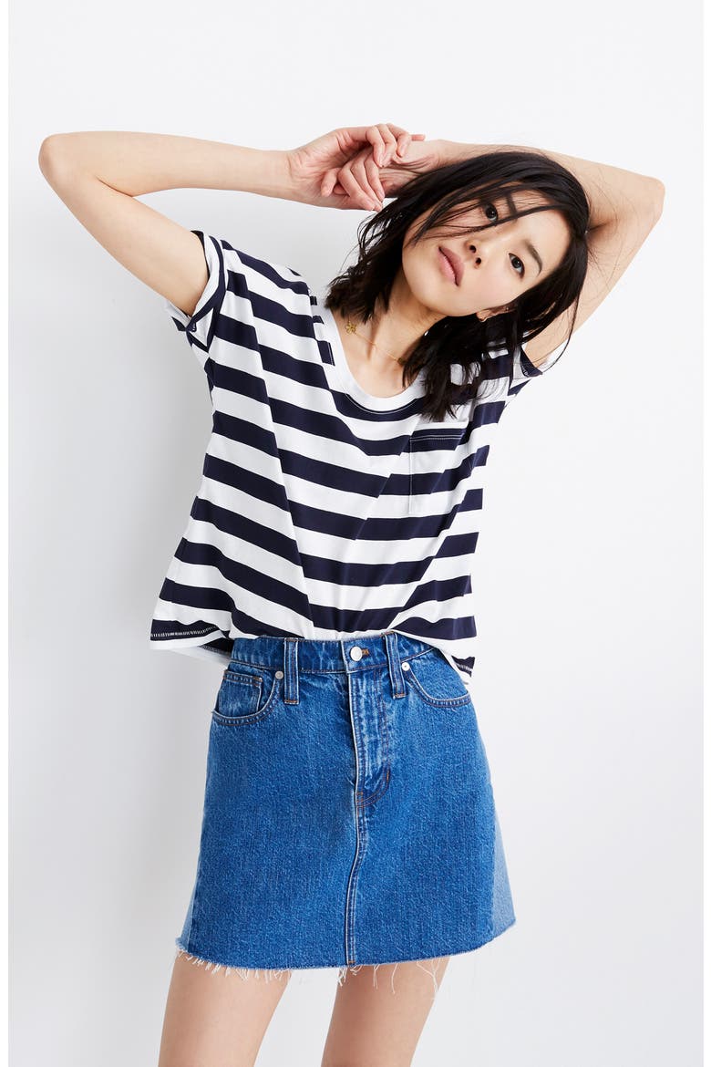 Pieced Denim A-Line Miniskirt, Alternate, color, DELMITA WASH