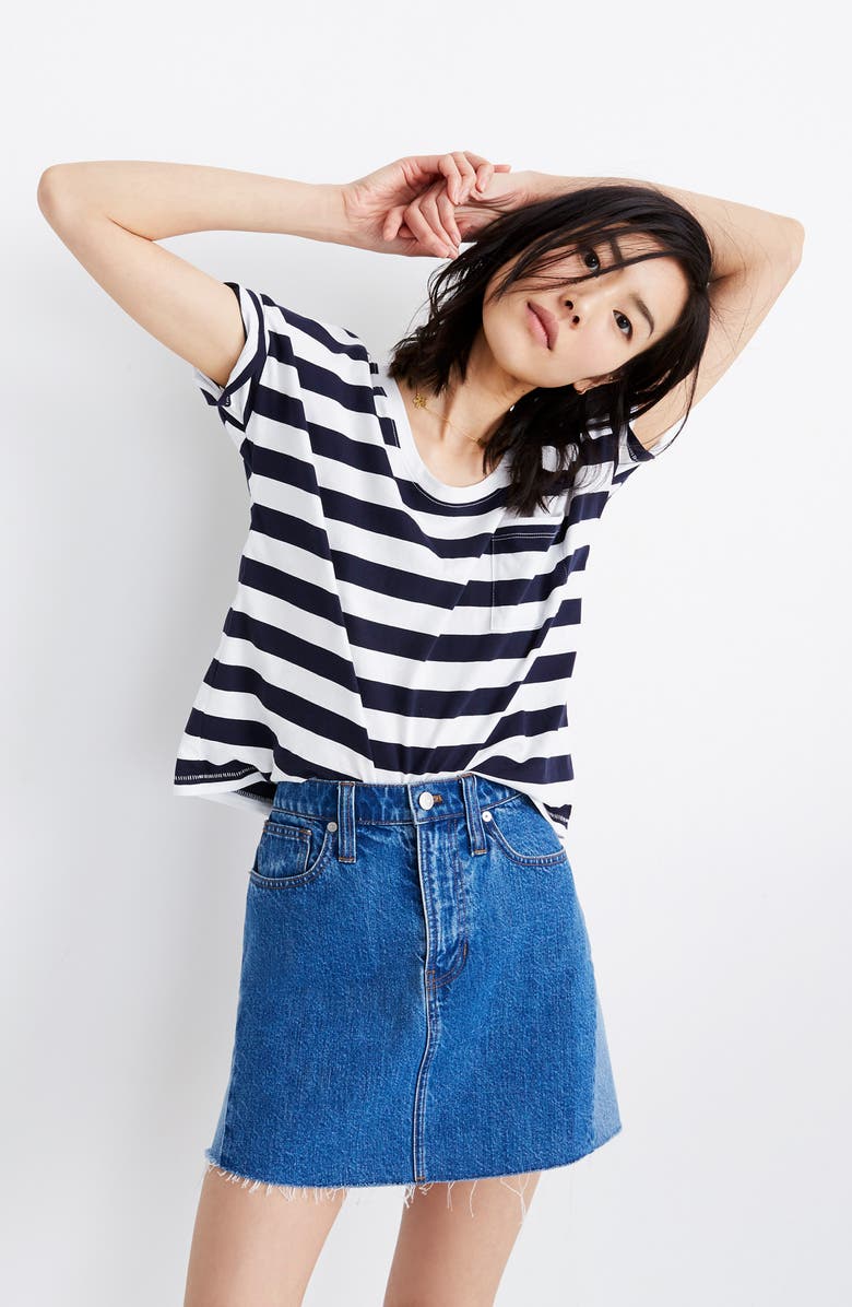 Madewell Pieced Denim A-Line Miniskirt, Alternate, color, 