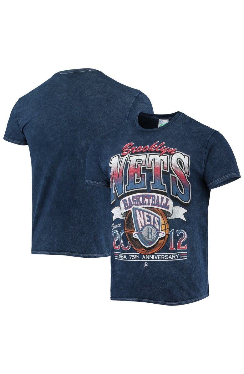 '47 Men's '47 Navy Brooklyn Nets 75th Anniversary City Edition Mineral Wash Vintage Tubular T-Shirt, Main, color, 