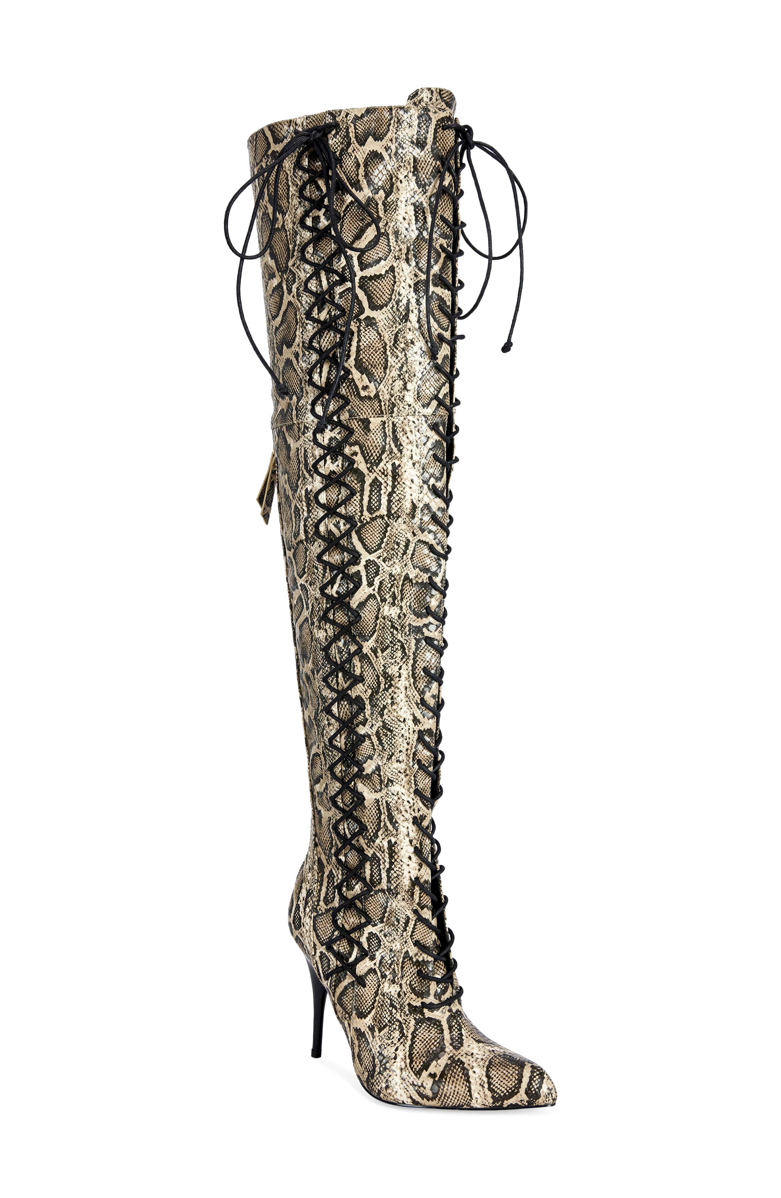 Calyx Snake Embossed Over the Knee Boot, Main, color, BEIGE MULTI
