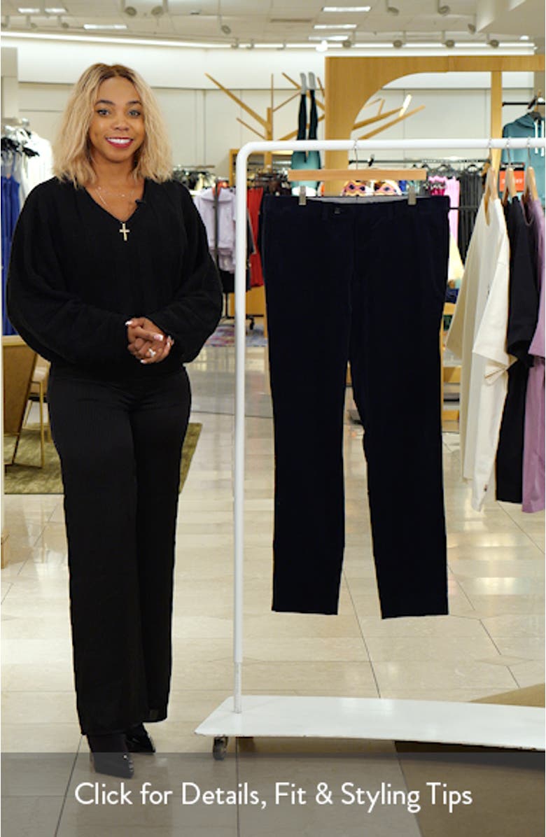 Palmer Navy Flat Front Cotton Stretch Corduroy Pants, sales video thumbnail