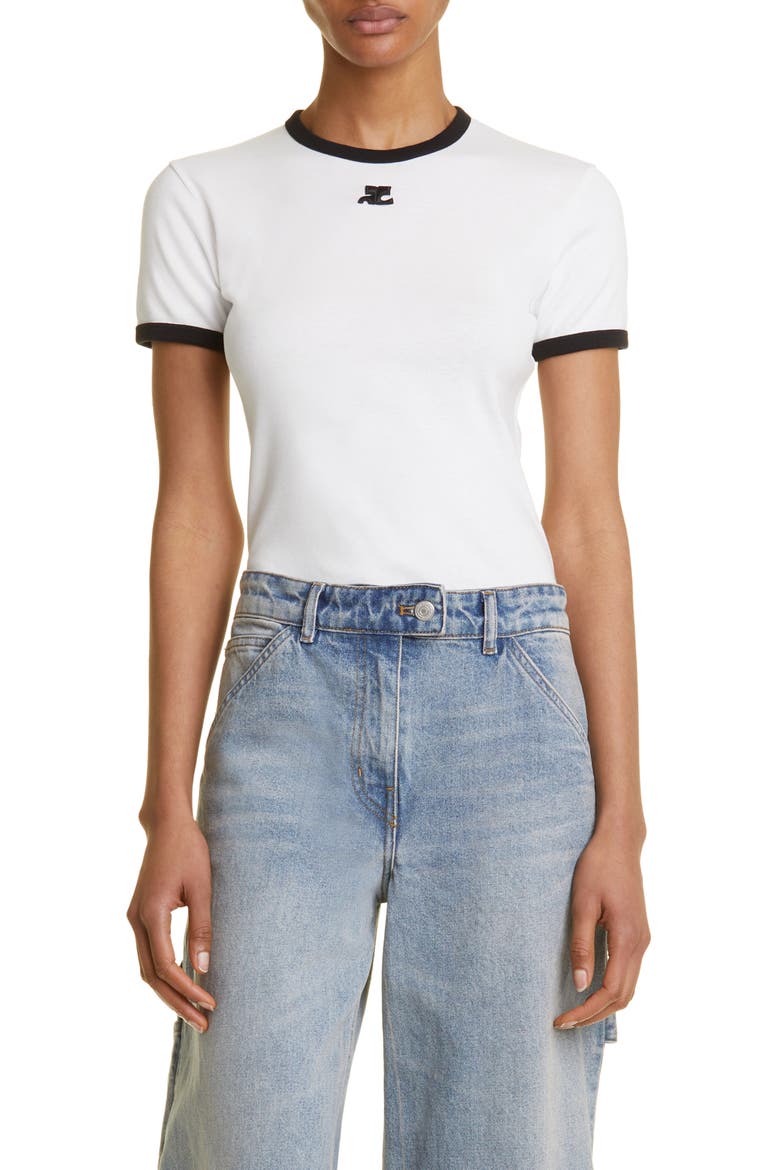 Bumpy Embroidered Logo Cotton T-Shirt, Main, color, HERITAGE WHITE/BLACK