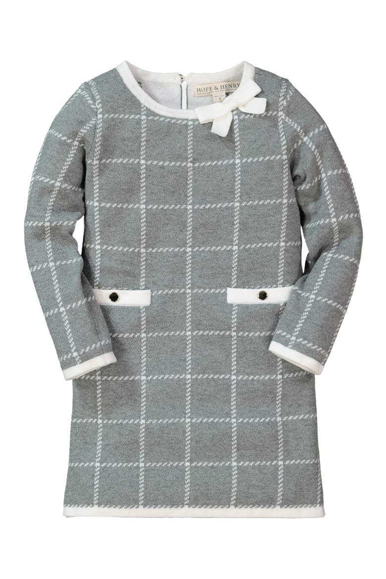 Baby Girls' Organic Bow Sweater Dress, Infant, Main, color, Dark Gray Windowpane