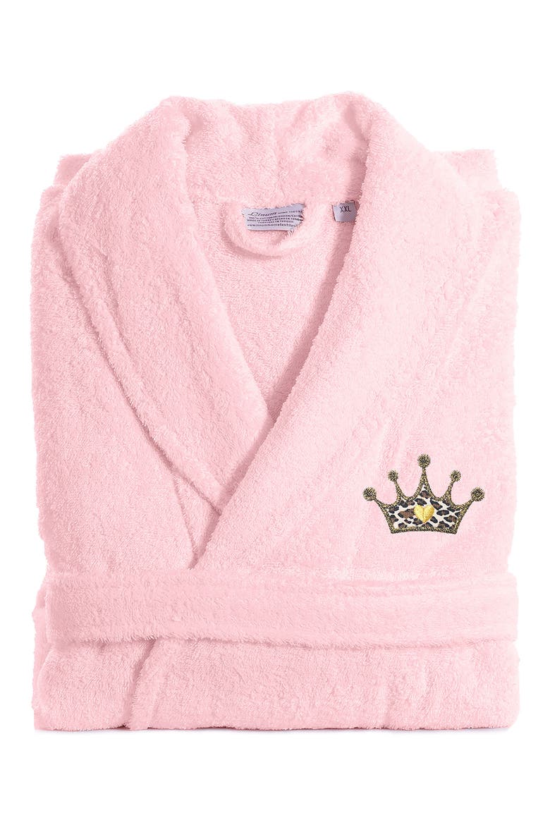 Cheetah Crown Design Embroidered Terry Bathrobe, Alternate, color, PINK