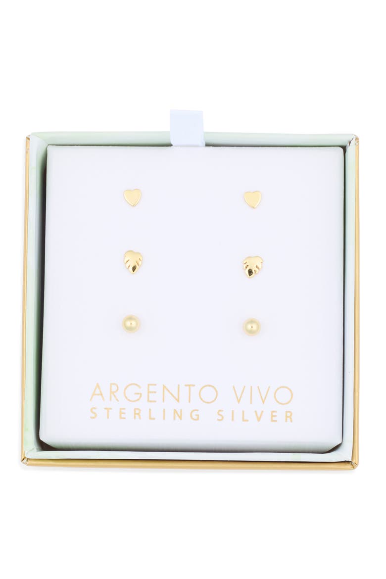 Set of 3 Stud Earrings, Main, color, GOLD
