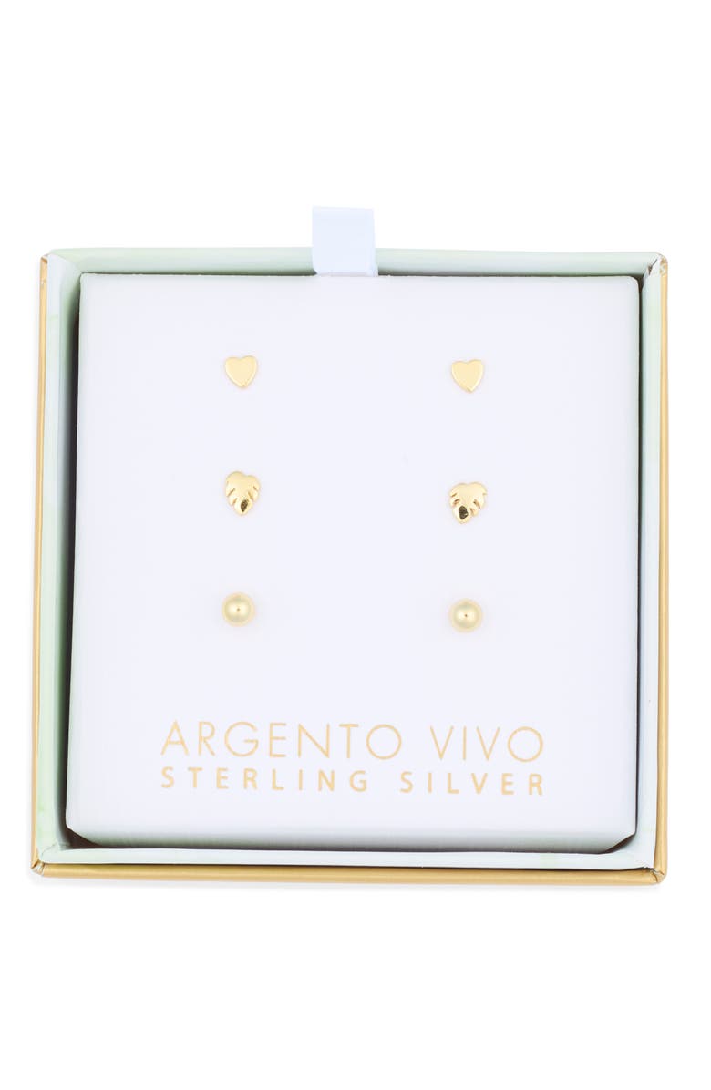 Argento Vivo Sterling Silver Set of 3 Stud Earrings, Main, color, Gold