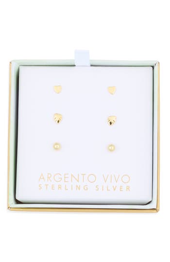 Argento Vivo Sterling Silver Set Of 3 Stud Earrings In Gold