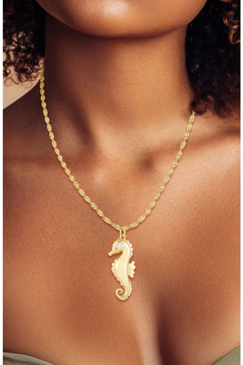 Cubic Zirconia Seahorse Pendant Necklace, Alternate, color, GOLD