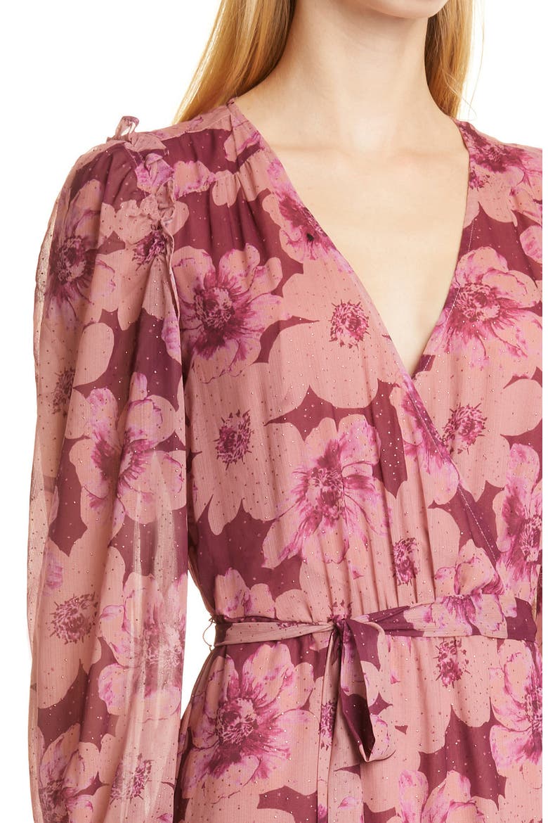 Aloe Long Sleeve Midi Wrap Dress, Alternate, color, MUTED MAUVE MULTI