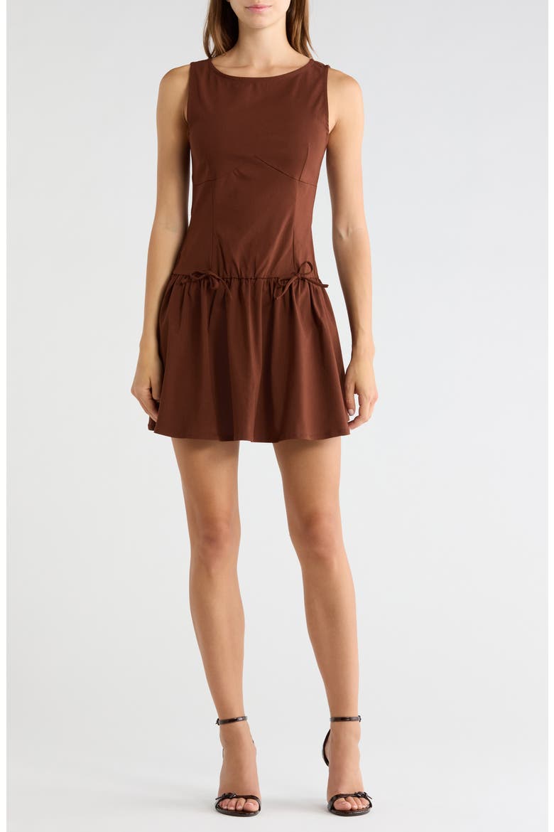 Sleeveless Bow Embellished Drop Waist Minidress, Main, color, CHOCOLATE