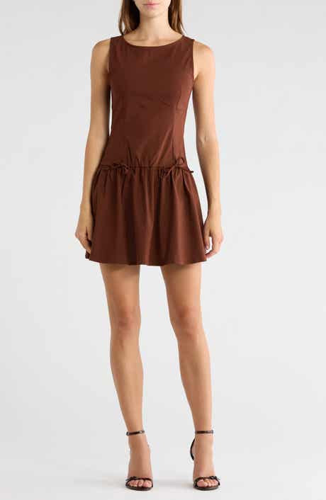 Sleeveless Bow Embellished Drop Waist Minidress