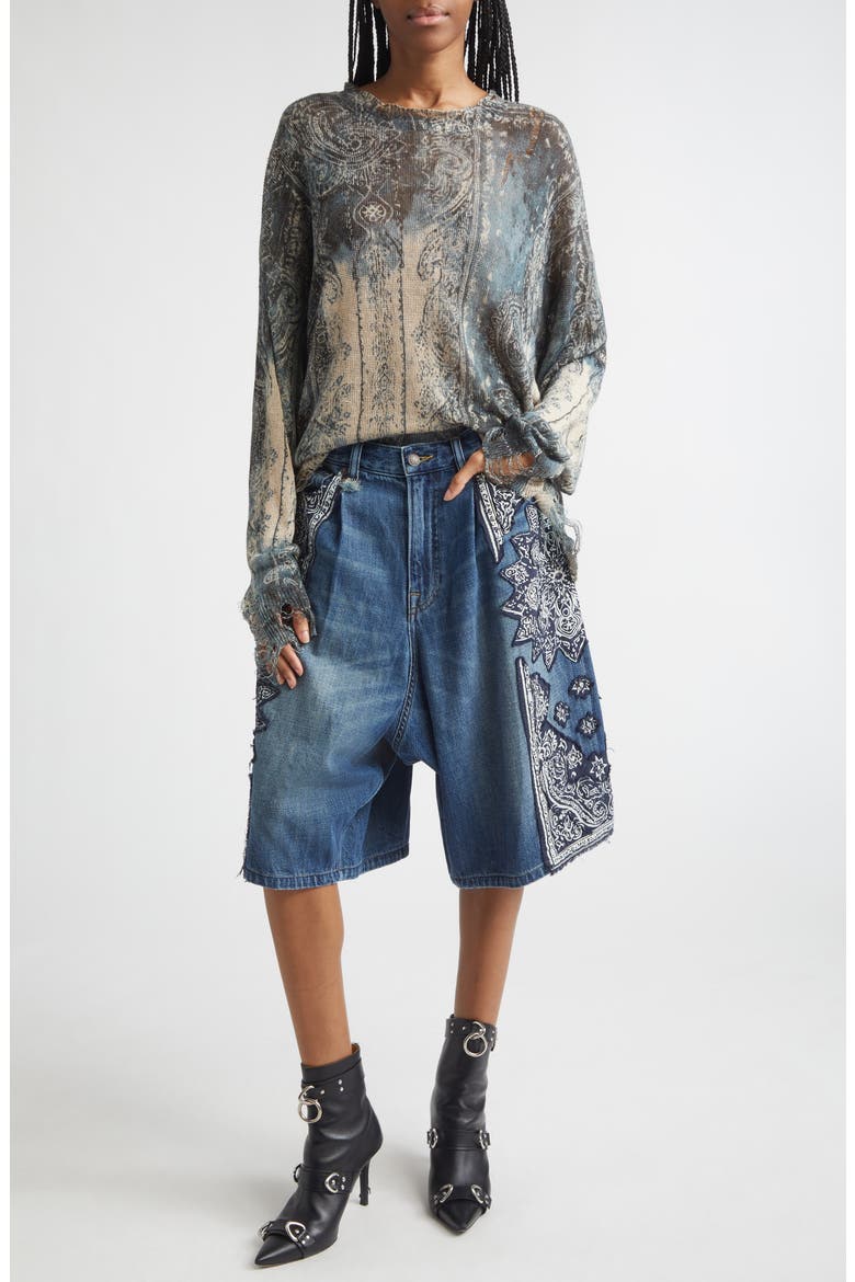 Jesse Pleated Denim Bermuda Shorts, Alternate, color, CRUSHED BLUE BANDANA
