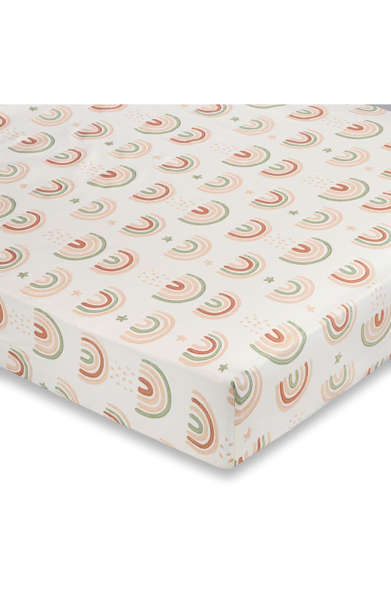 CRANE BABY Cotton Sateen Fitted Crib Sheet, Alternate, color, Beige/ Rainbow Multi